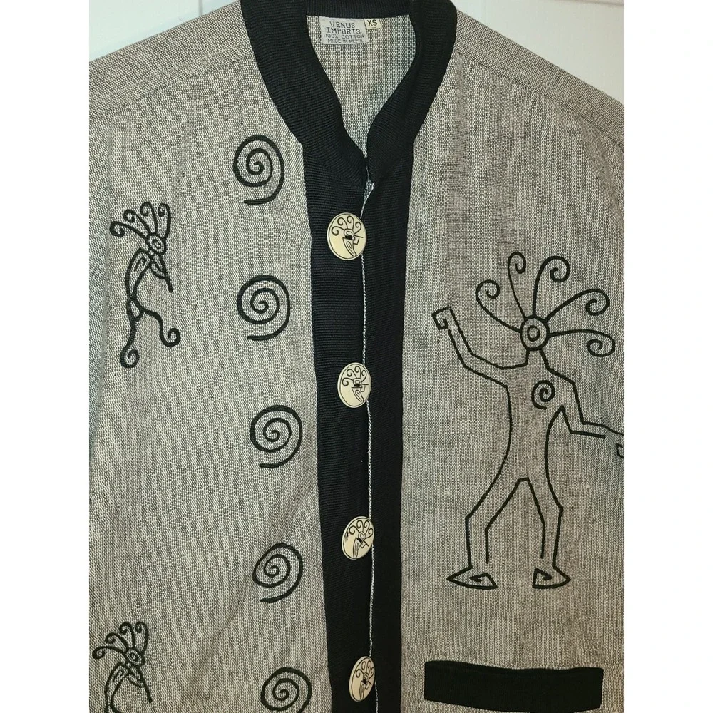 Venus Imports Piper w Flute Jacket Size X-Small Gray‎ 100% Cotton Artsy Buttons